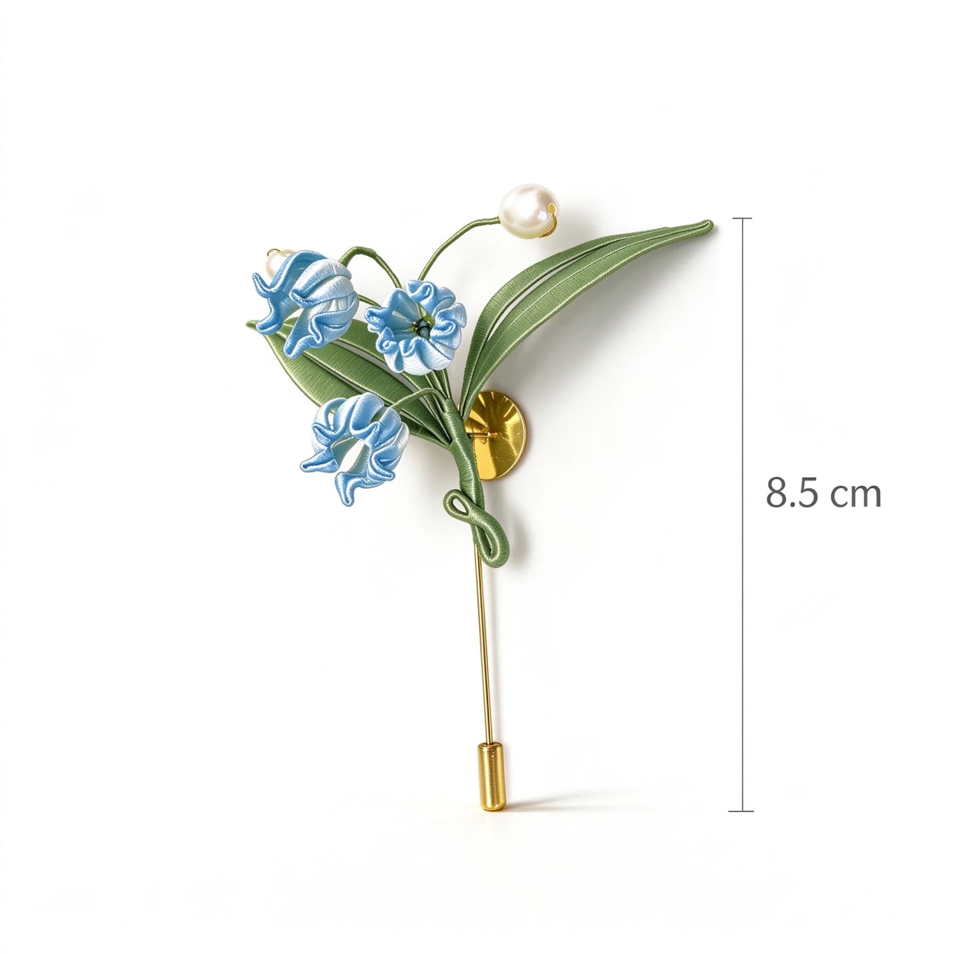 Chanhua lily of the valley brooch kit shown with a size reference