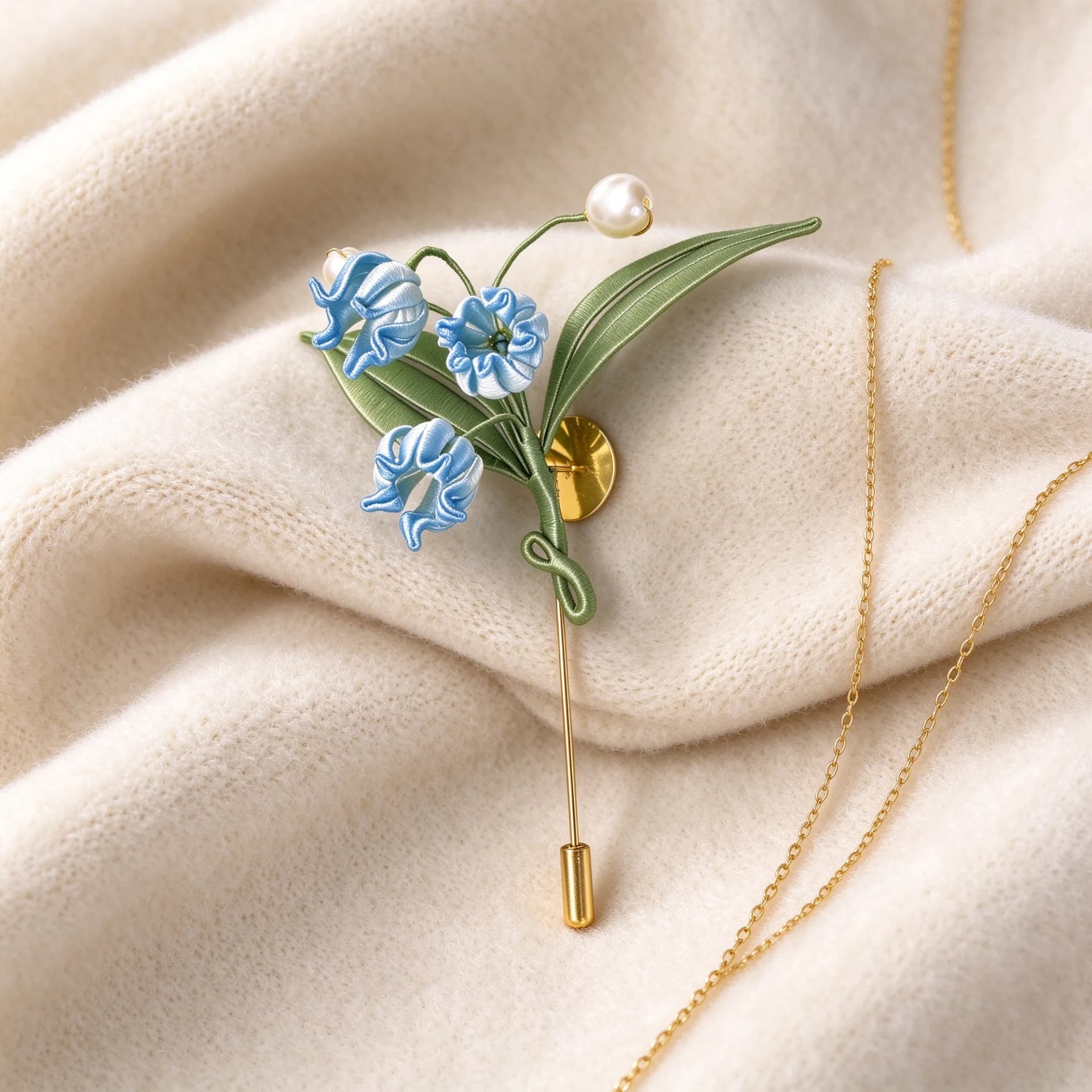 Chanhua lily of the valley brooch kit styled for a modern outfit