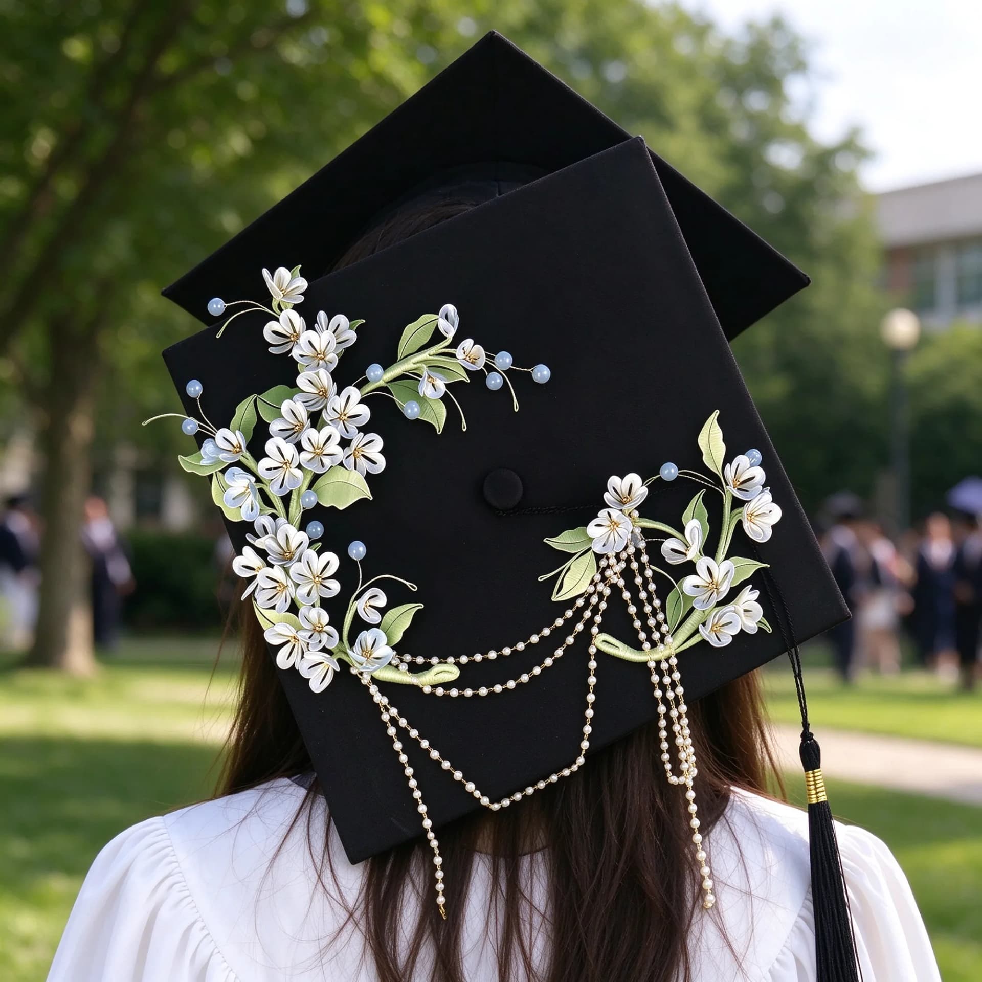 Chanhua graduation cap decoration being worn