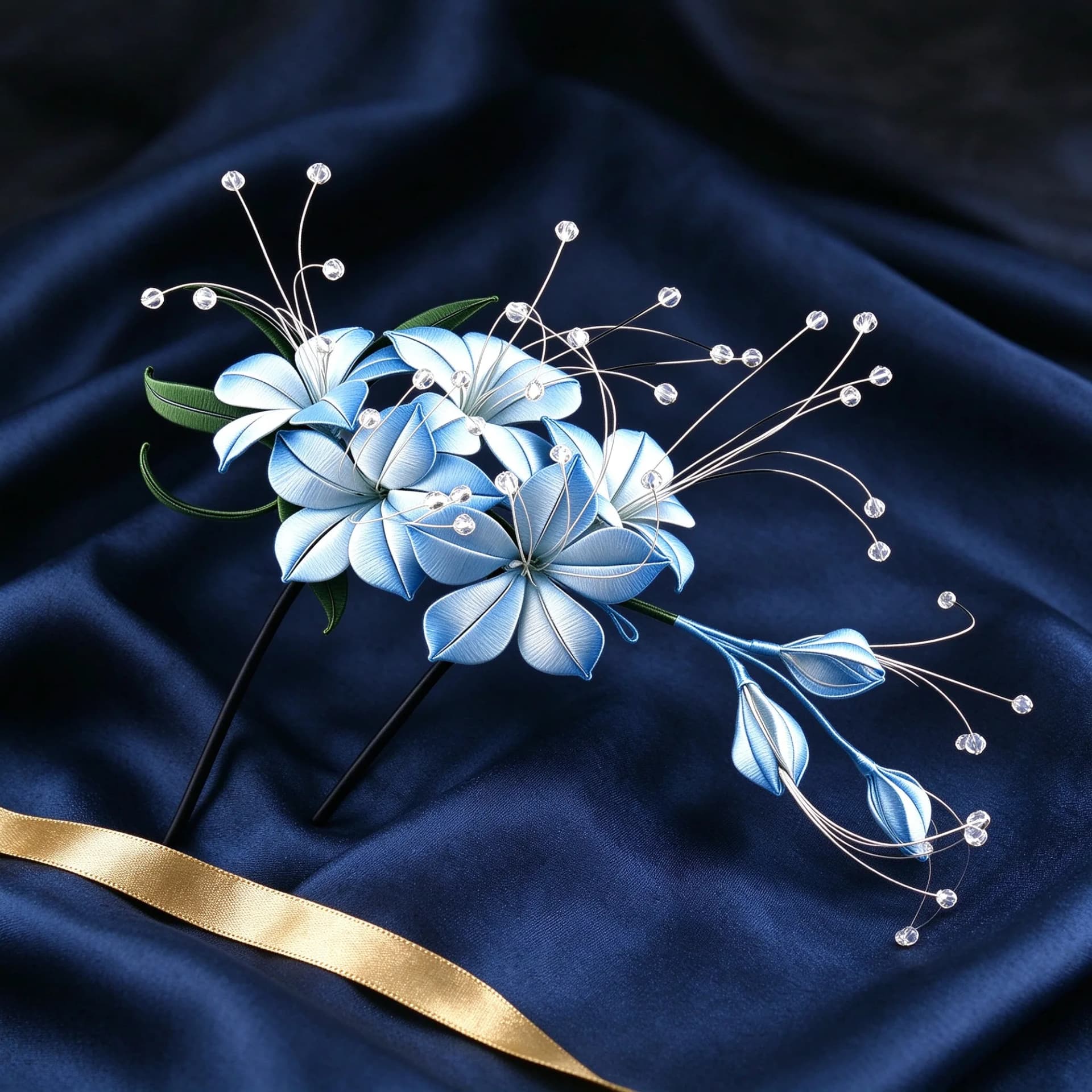 Chanhua blue trailing jasmine hairpin styled for a modern outfit
