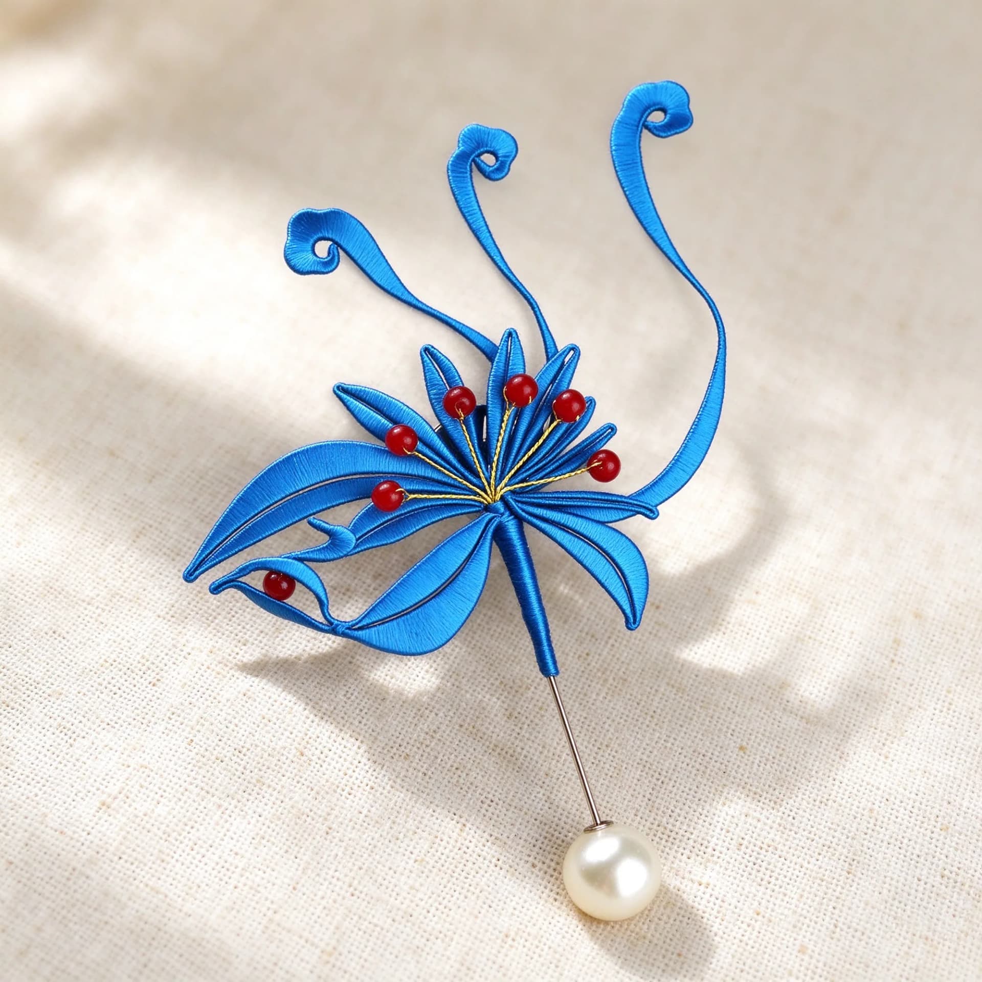Close-up detail of the Chanhua blue phoenix brooch kit