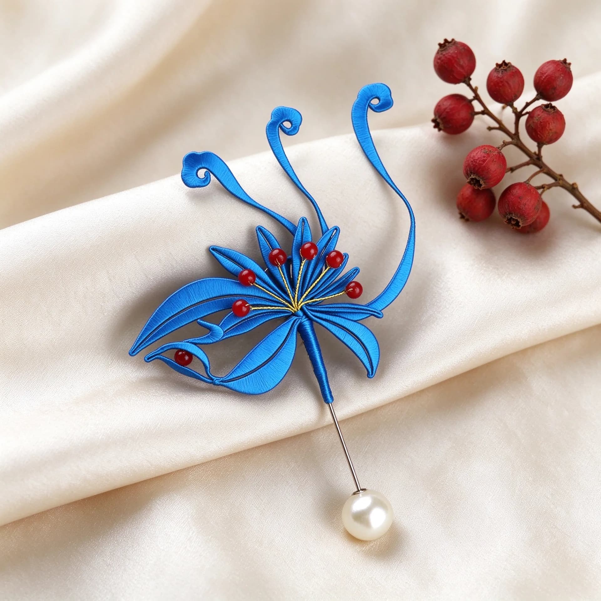 Chanhua blue phoenix brooch kit styled for a modern outfit