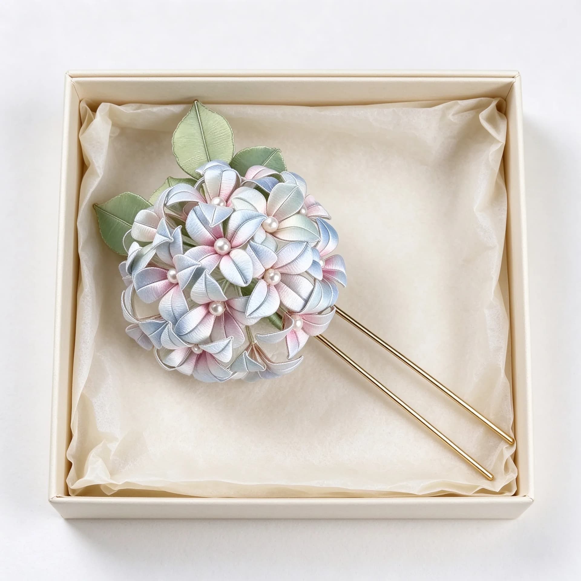 Chanhua hydrangea hairpin kit in its gift box