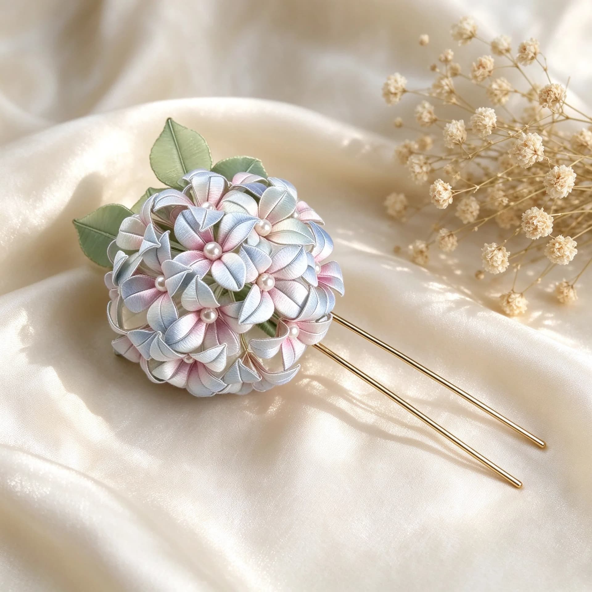 Chanhua hydrangea hairpin kit styled for a modern outfit